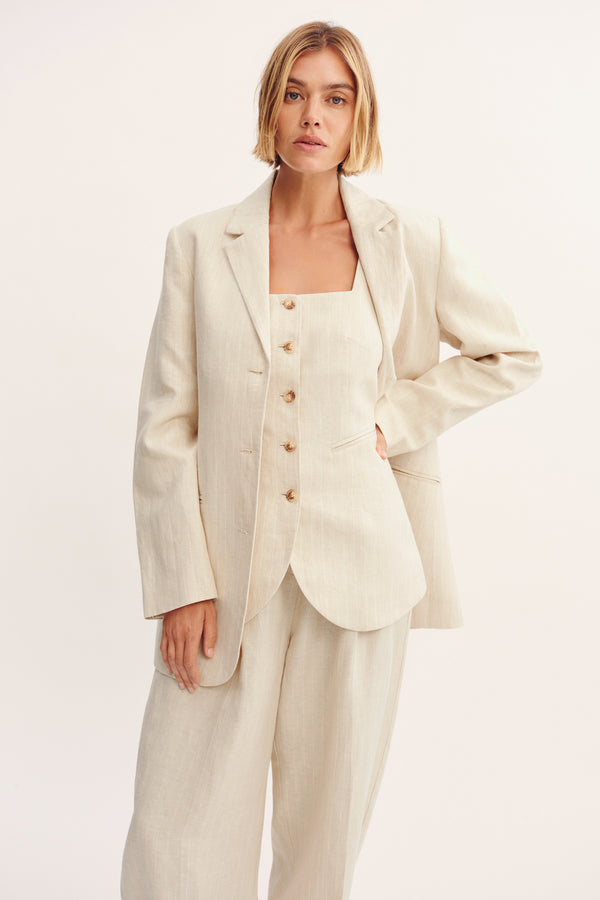 LEON BLAZER - BEIGE PINSTRIPE