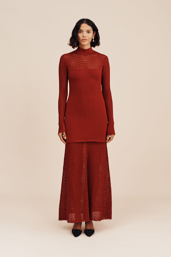 ROMY HIGH NECK DRESS - CHILLI