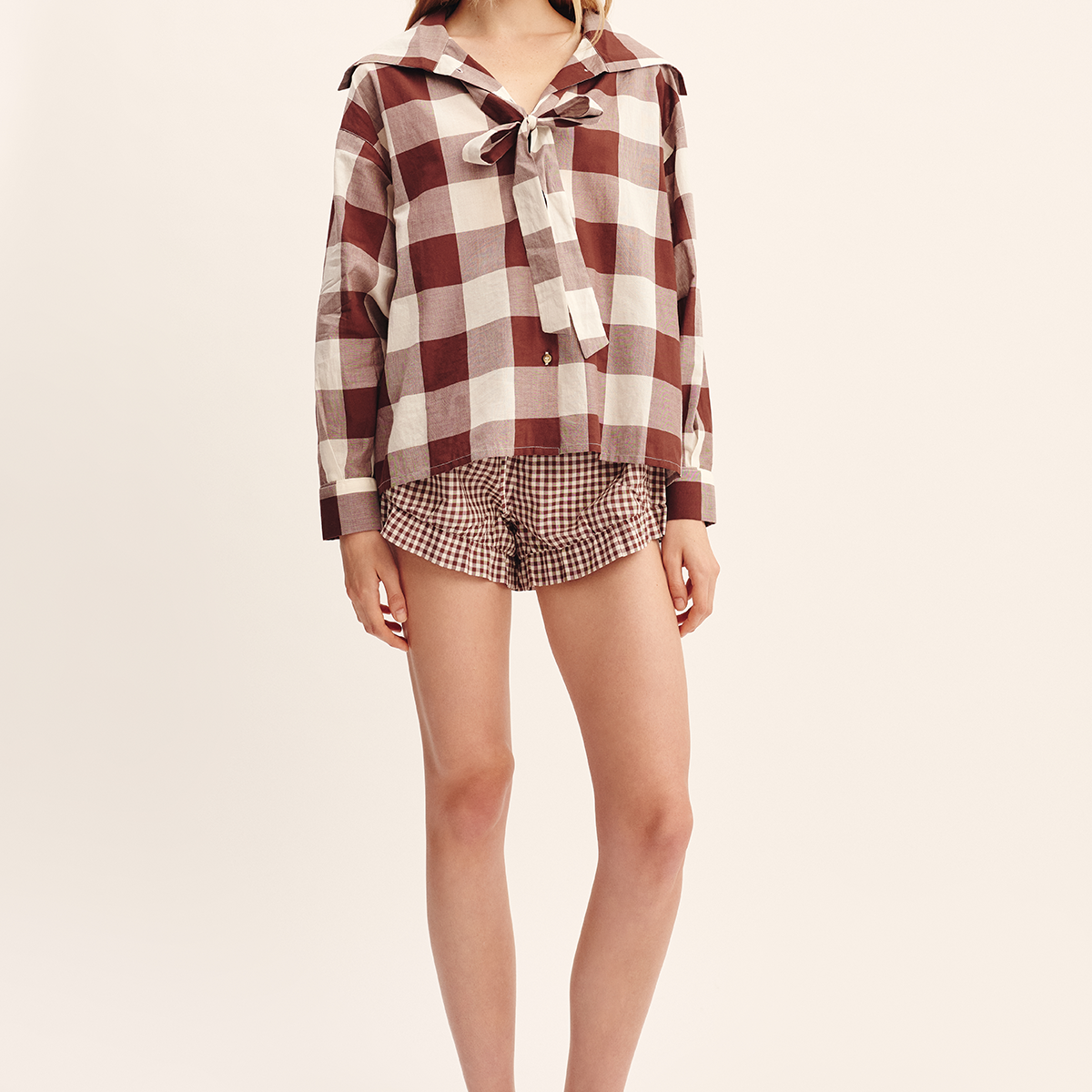 Callie Shirt - Mocha Gingham - The Posse – POSSE
