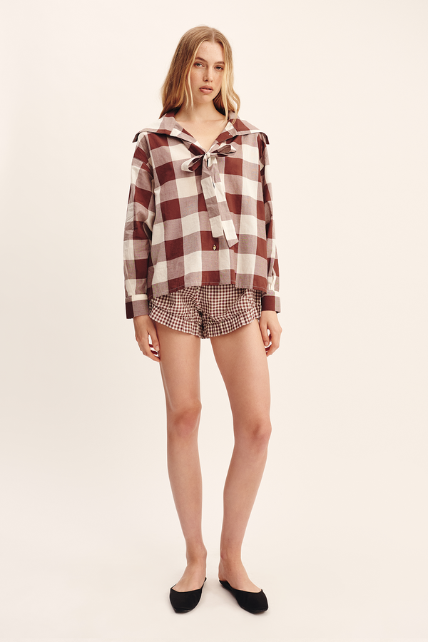 CALLIE SHIRT - MOCHA GINGHAM