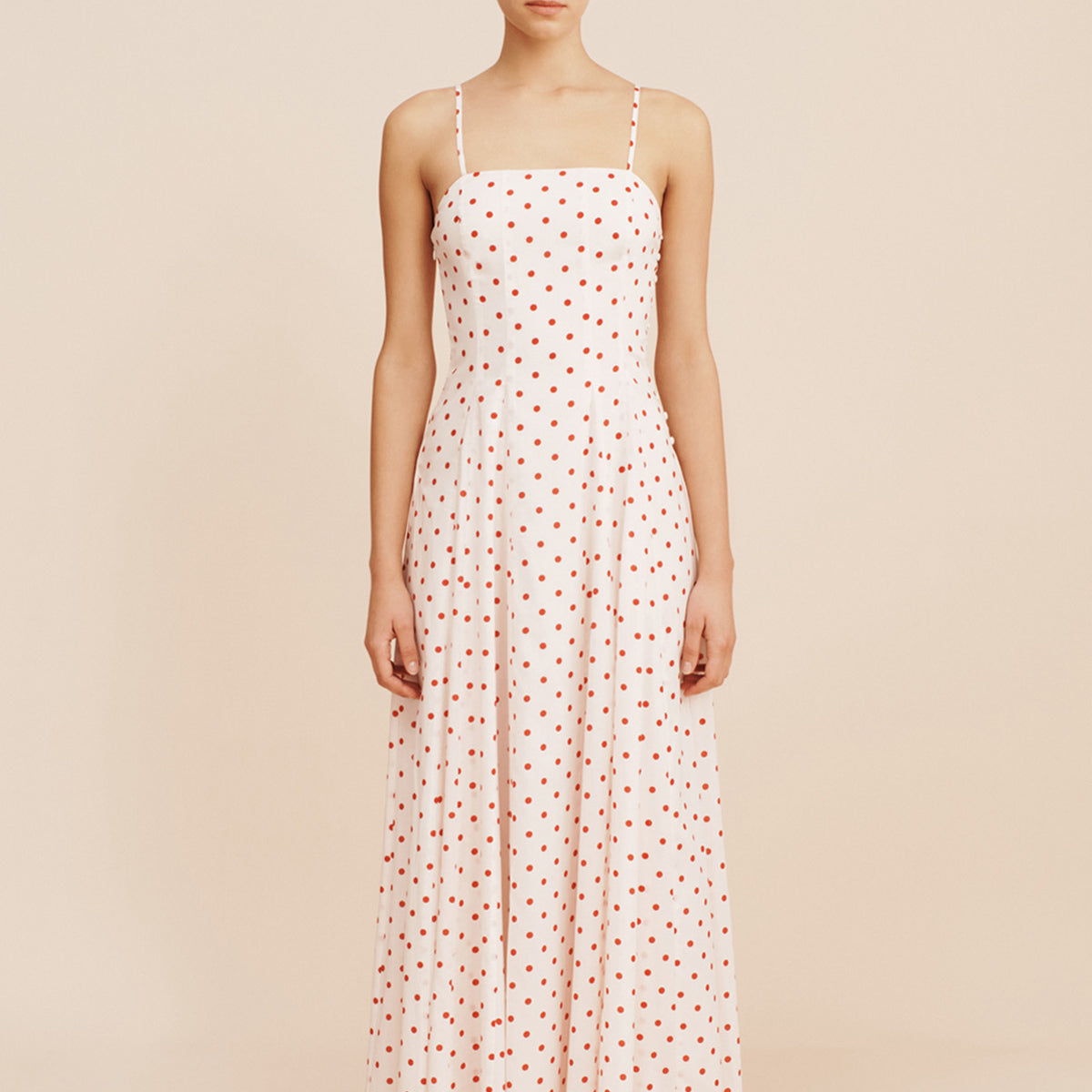 posse red polka dot dress Lori polka-dot linen maxi dress in red - Posse