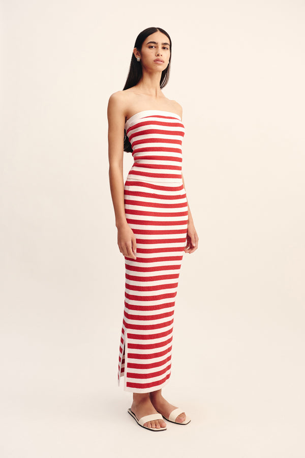 ARI STRAPLESS TOP - CORAL STRIPE