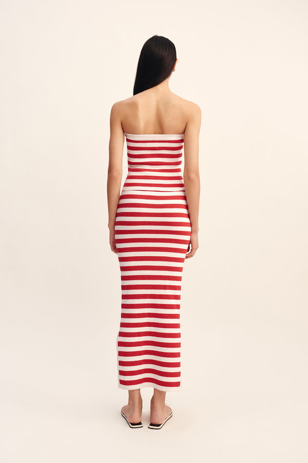 ARI STRAPLESS TOP - CORAL STRIPE