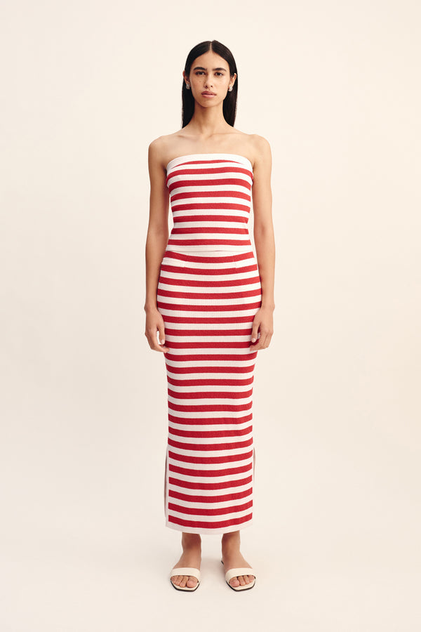 ARI STRAPLESS TOP - CORAL STRIPE