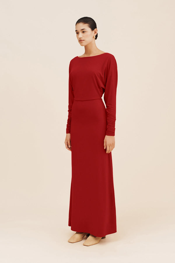 SIENNA L/S DRESS - CRIMSON