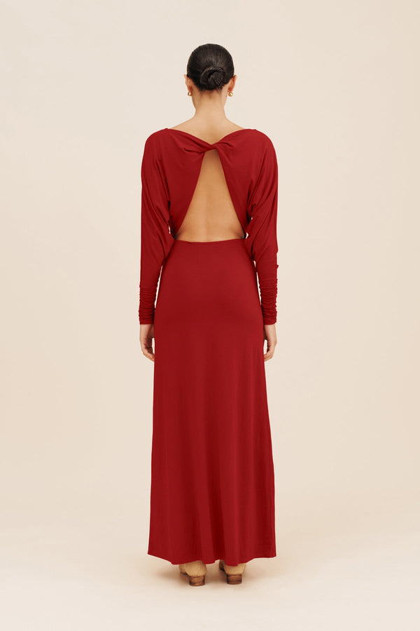 SIENNA L/S DRESS - CRIMSON