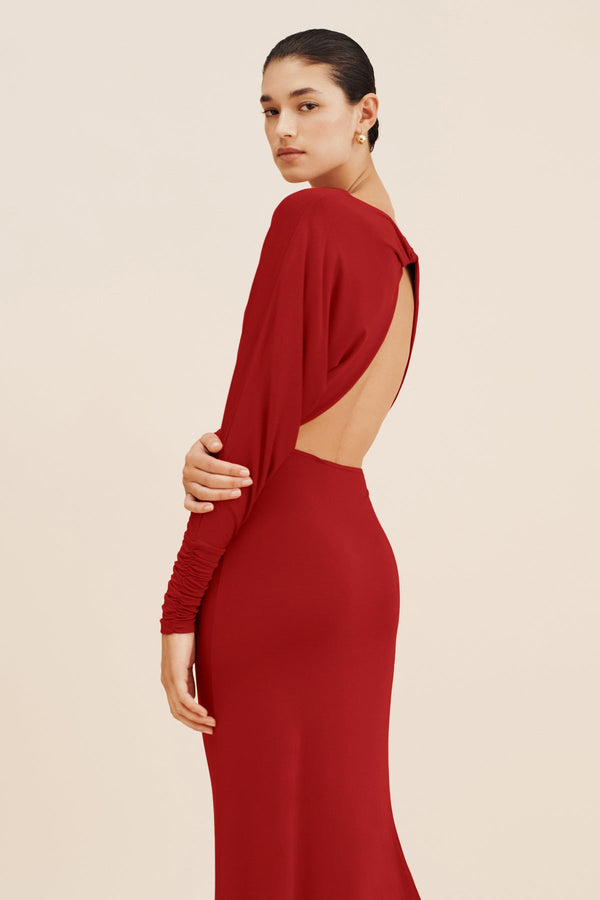 SIENNA L/S DRESS - CRIMSON