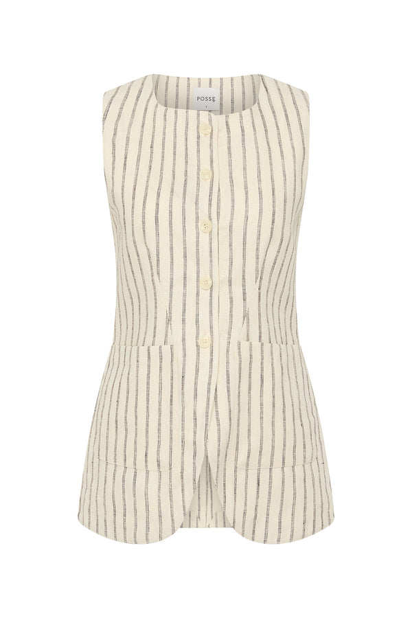 EMMA VEST - CREAM PINSTRIPE