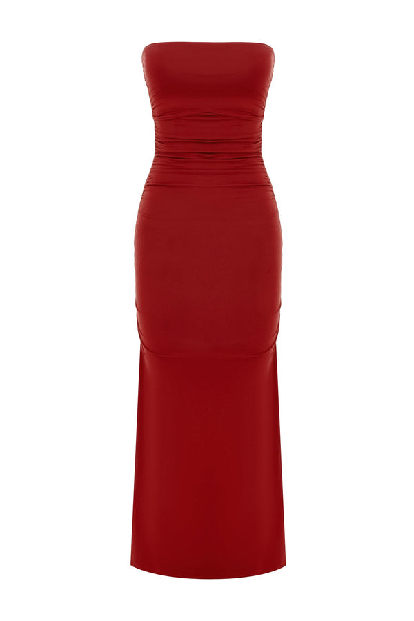 ISABELA STRAPLESS DRESS - CRIMSON