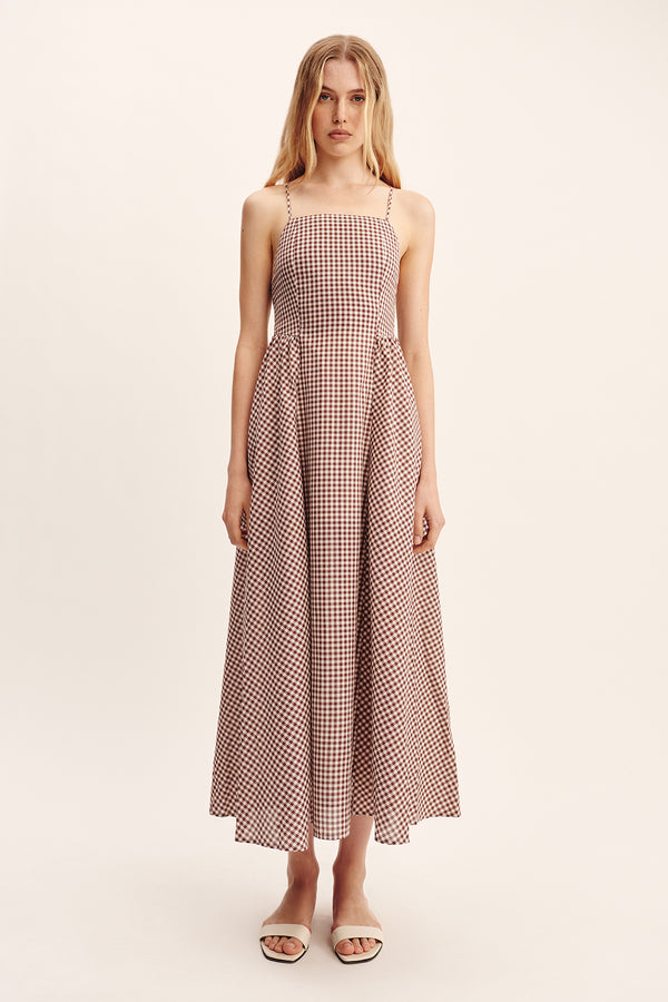 CALLIE DRESS - PETITE MOCHA GINGHAM