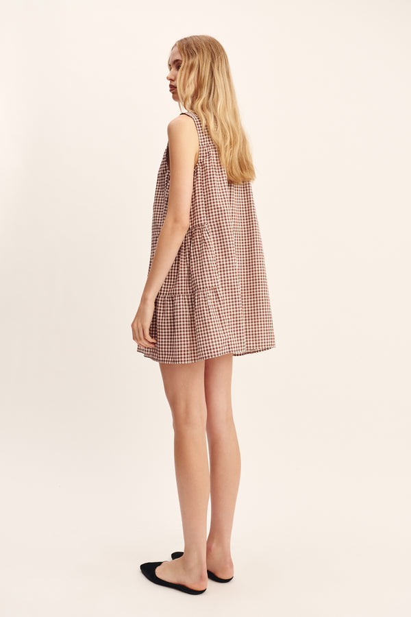 CALLIE SHIFT DRESS - PETITE MOCHA GINGHAM