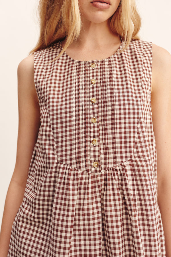 CALLIE SHIFT DRESS - PETITE MOCHA GINGHAM