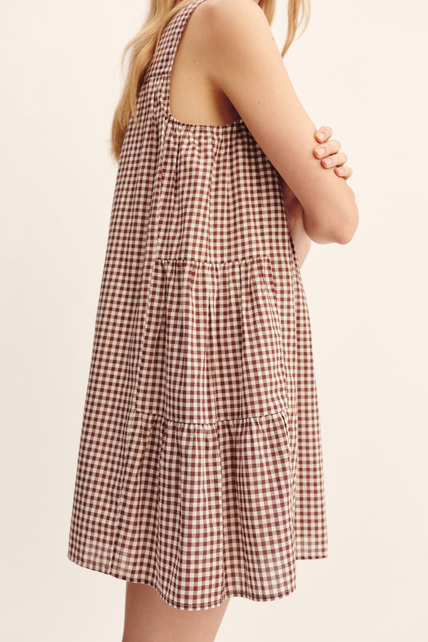 CALLIE SHIFT DRESS - PETITE MOCHA GINGHAM