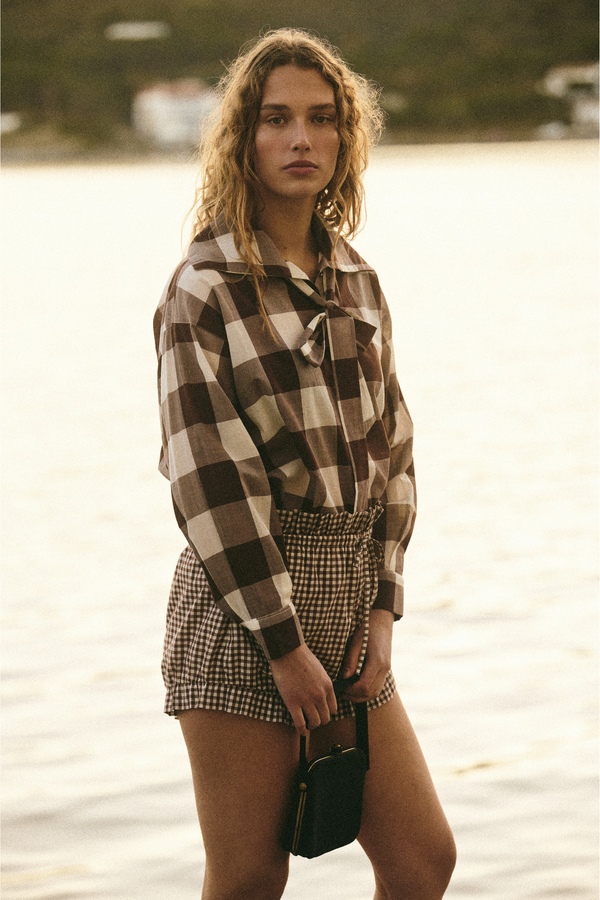 CALLIE SHIRT - MOCHA GINGHAM