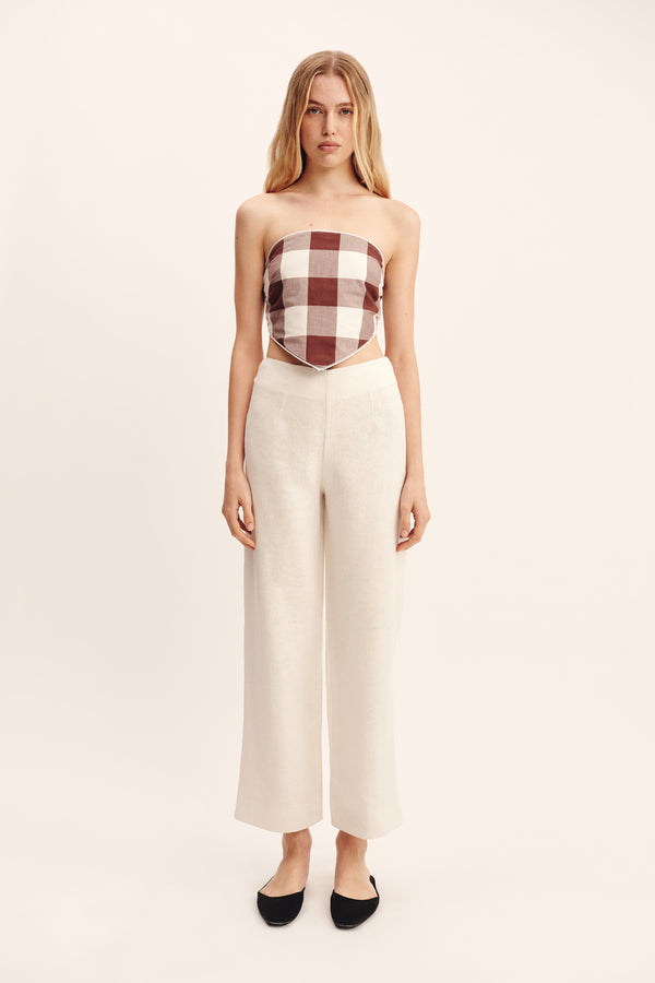 CALLIE TIE TOP - MOCHA GINGHAM