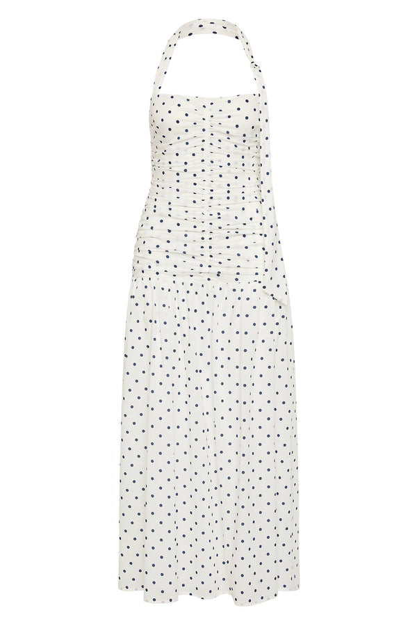 EDIE DRESS - CREAM BLUE POLKA DOT