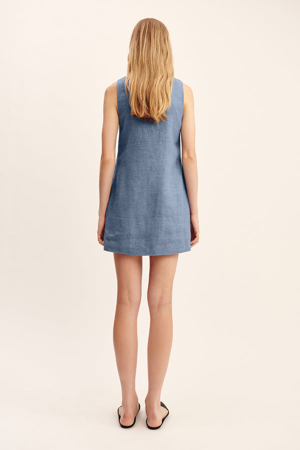 THEA SHIFT DRESS - STEEL BLUE