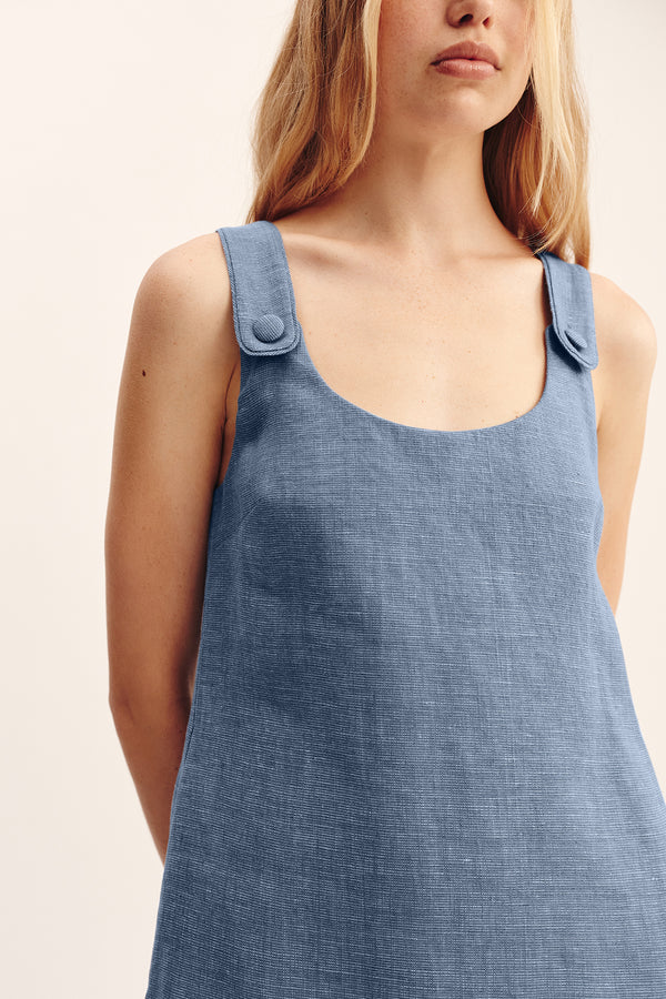 THEA SHIFT DRESS - STEEL BLUE