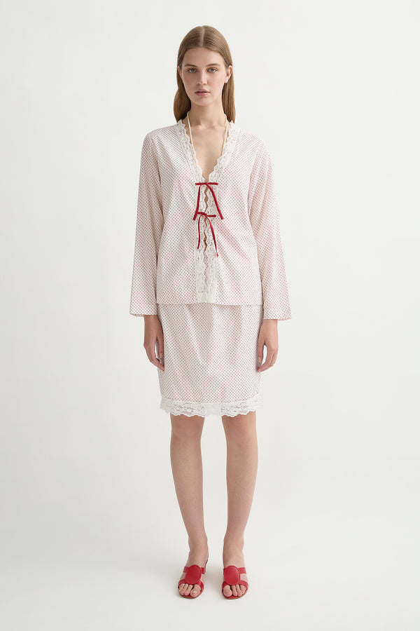 MARLOWE BLOUSE - CREAM & RED POLKA DOT