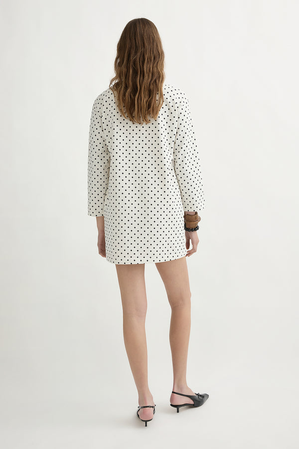 BEA LONG SLEEVE DRESS - CREAM BLACK POLKA DOT