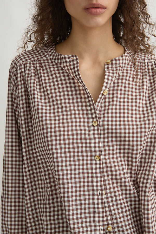 MIRA SHIRT - PETITE MOCHA GINGHAM