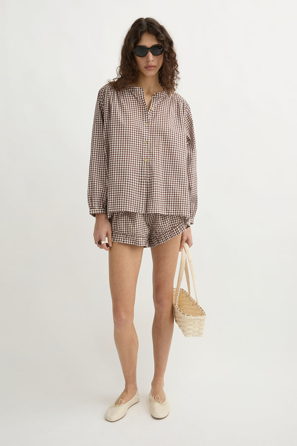 MIRA SHIRT - PETITE MOCHA GINGHAM