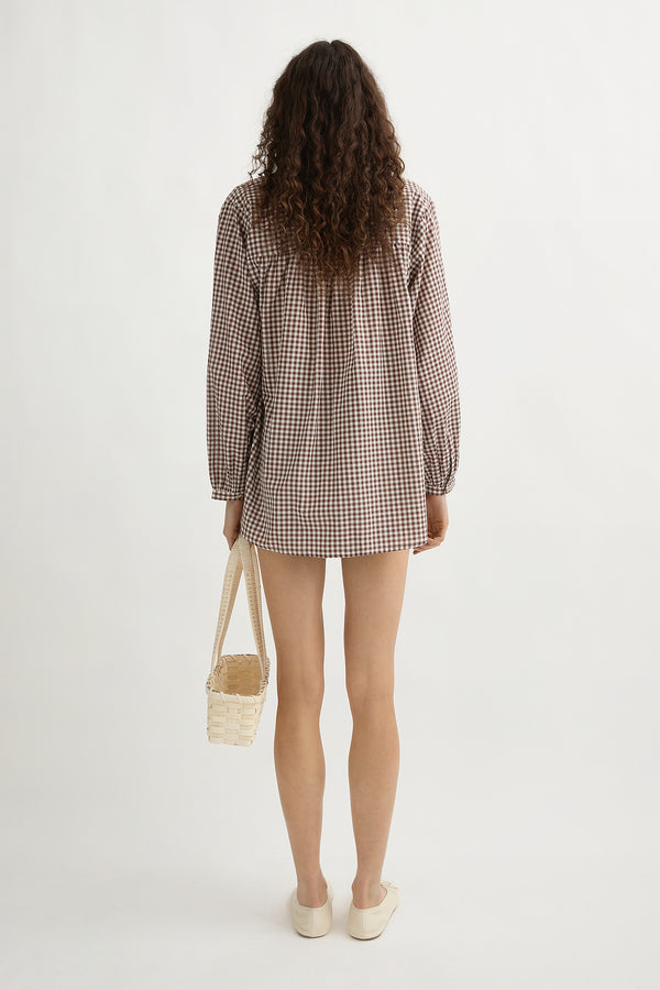MIRA SHIRT - PETITE MOCHA GINGHAM