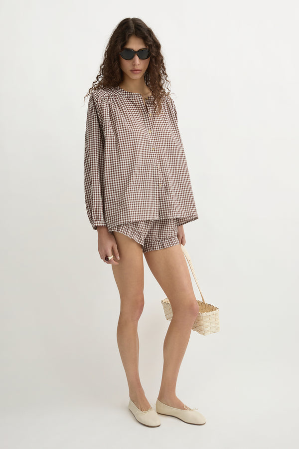 MIRA SHIRT - PETITE MOCHA GINGHAM