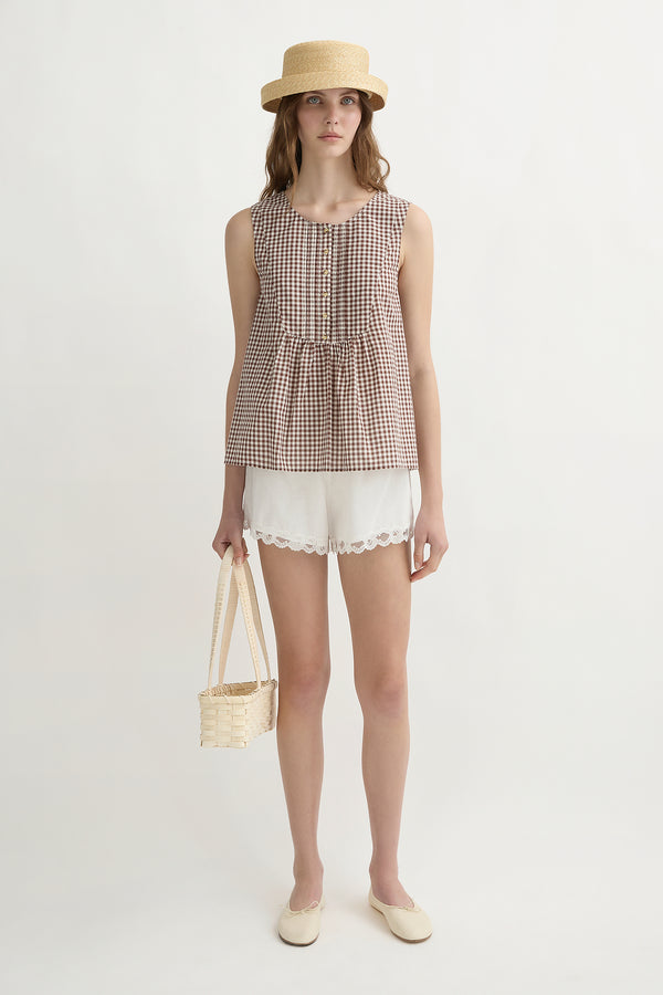 CALLIE BLOUSE - PETITE MOCHA GINGHAM