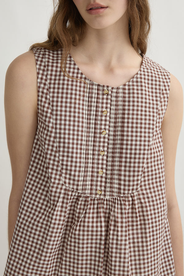 CALLIE BLOUSE - PETITE MOCHA GINGHAM