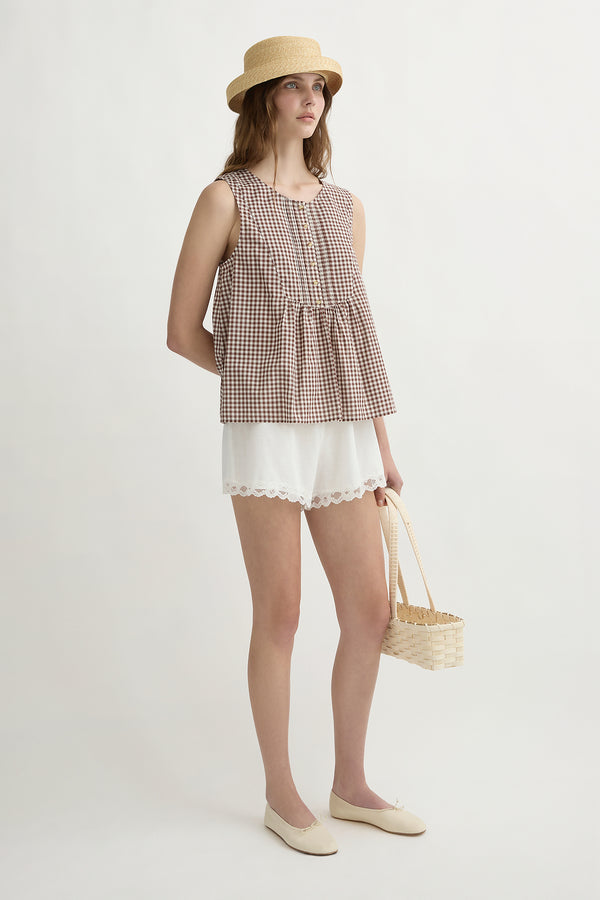 CALLIE BLOUSE - PETITE MOCHA GINGHAM