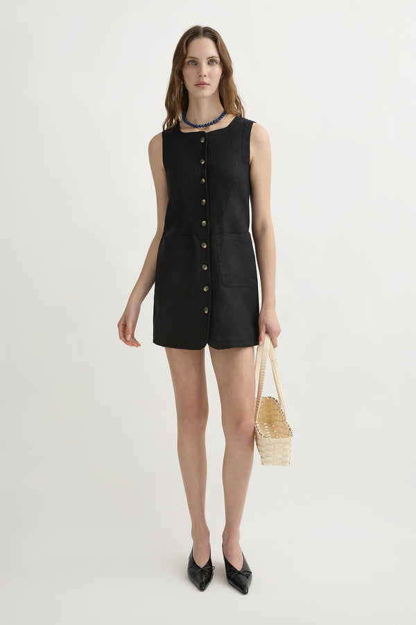 EMMA BUTTON DOWN DRESS - BLACK