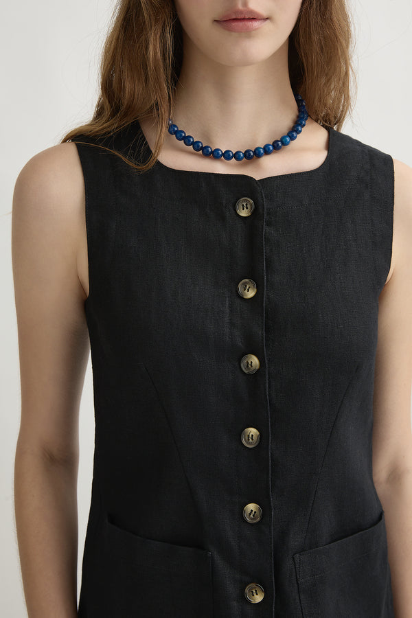 EMMA BUTTON DOWN DRESS - BLACK