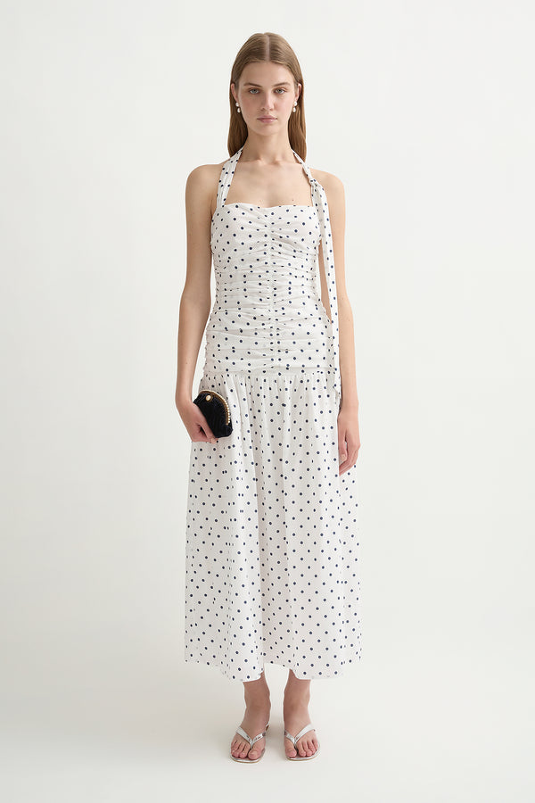 EDIE DRESS - CREAM BLUE POLKA DOT