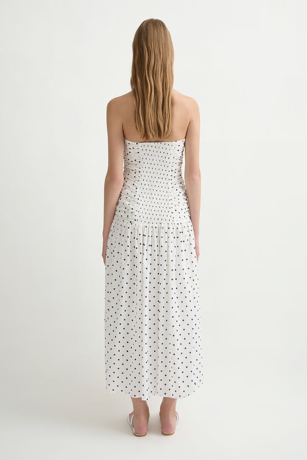 EDIE DRESS - CREAM BLUE POLKA DOT