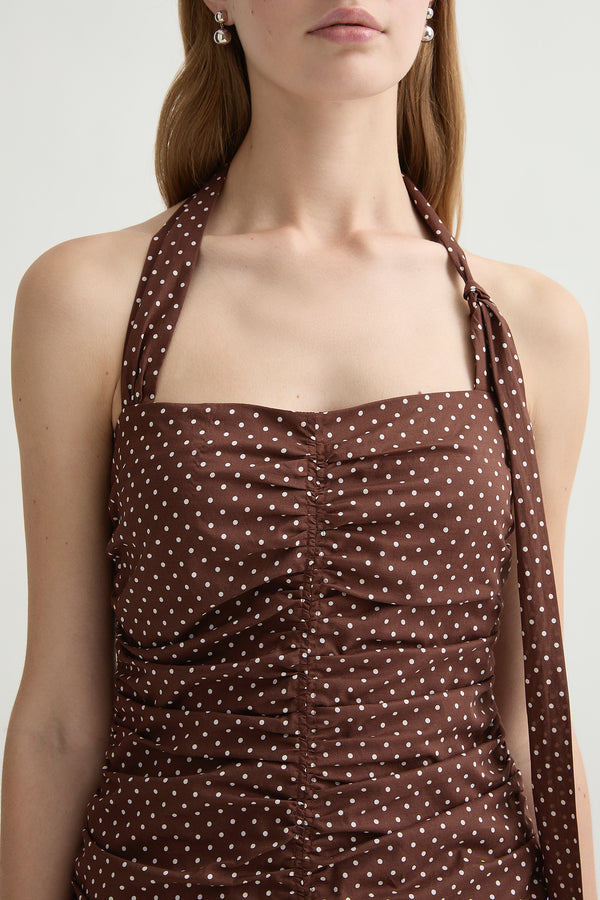 EDIE MINI DRESS - CHOC IVORY POLKA DOT