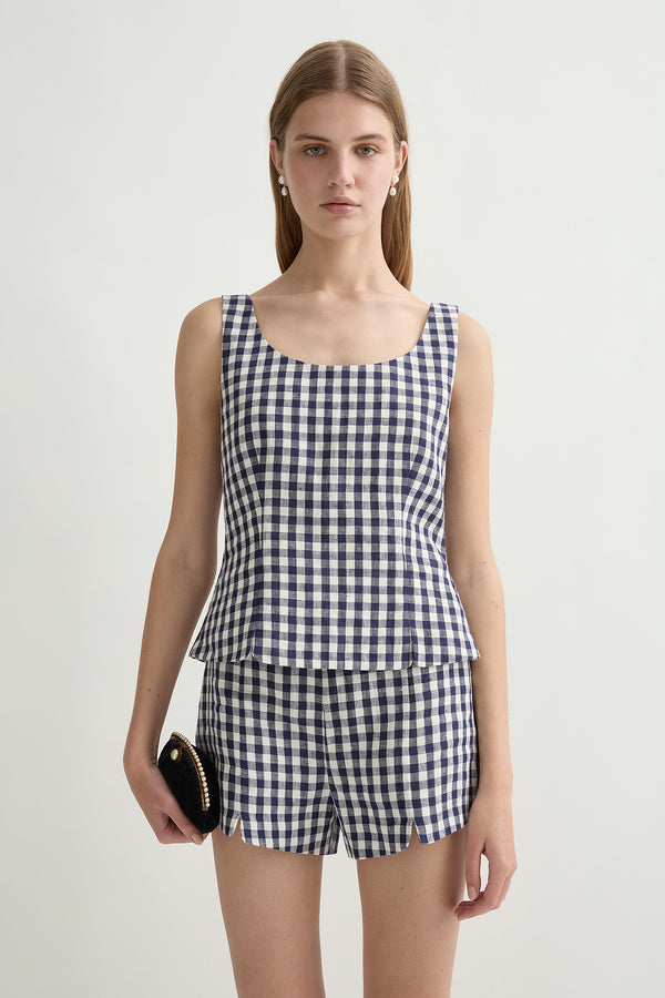 SADIE TOP - NAVY GINGHAM