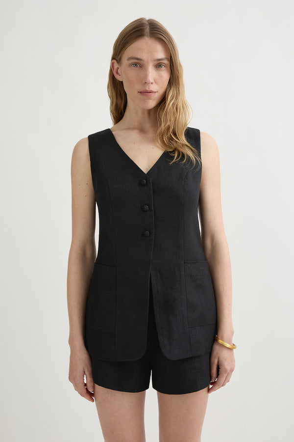 LORENZO TAILORED VEST - BLACK