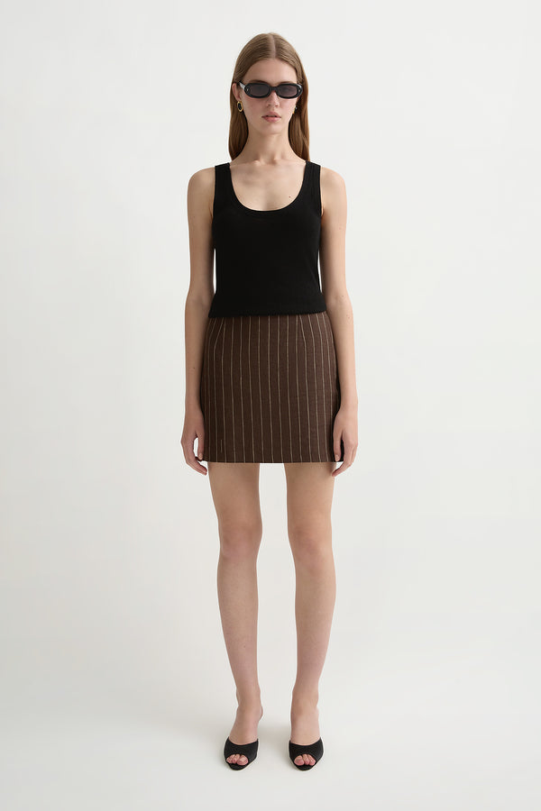ALICE SKIRT - CHOCOLATE CREAM PINSTRIPE