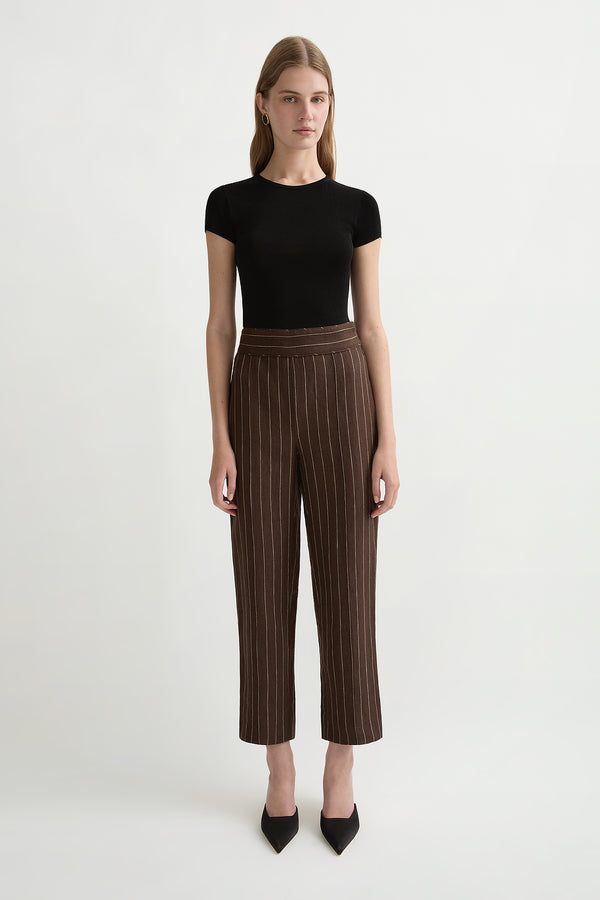 THEA TROUSER - CHOCOLATE CREAM PINSTRIPE