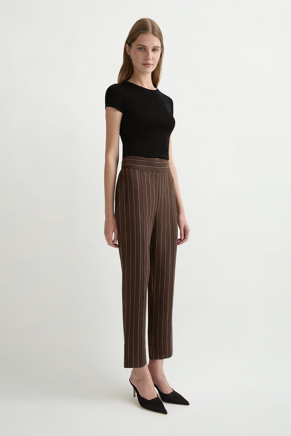 THEA TROUSER - CHOCOLATE CREAM PINSTRIPE