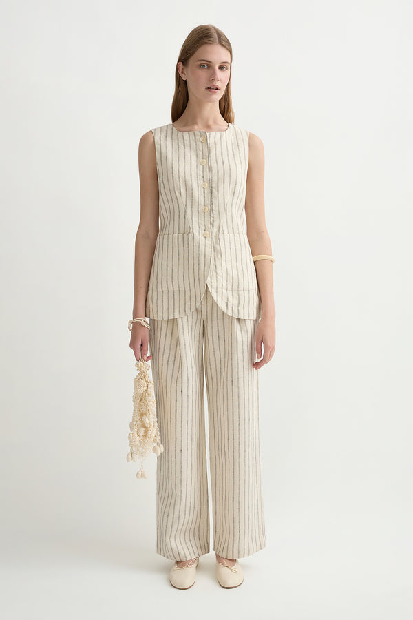 EMMA VEST - CREAM PINSTRIPE