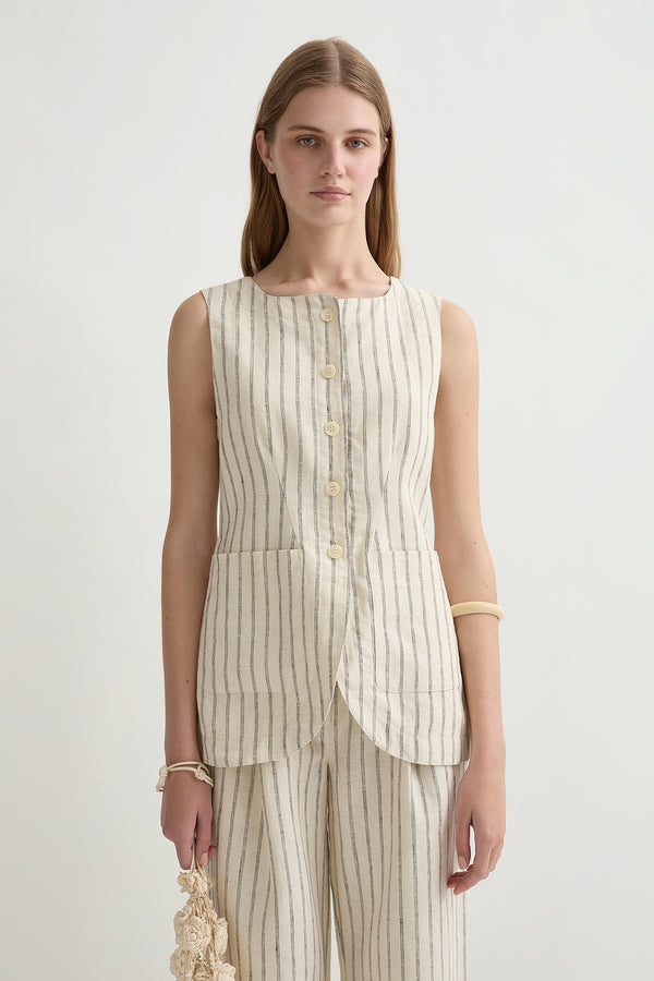 EMMA VEST - CREAM PINSTRIPE