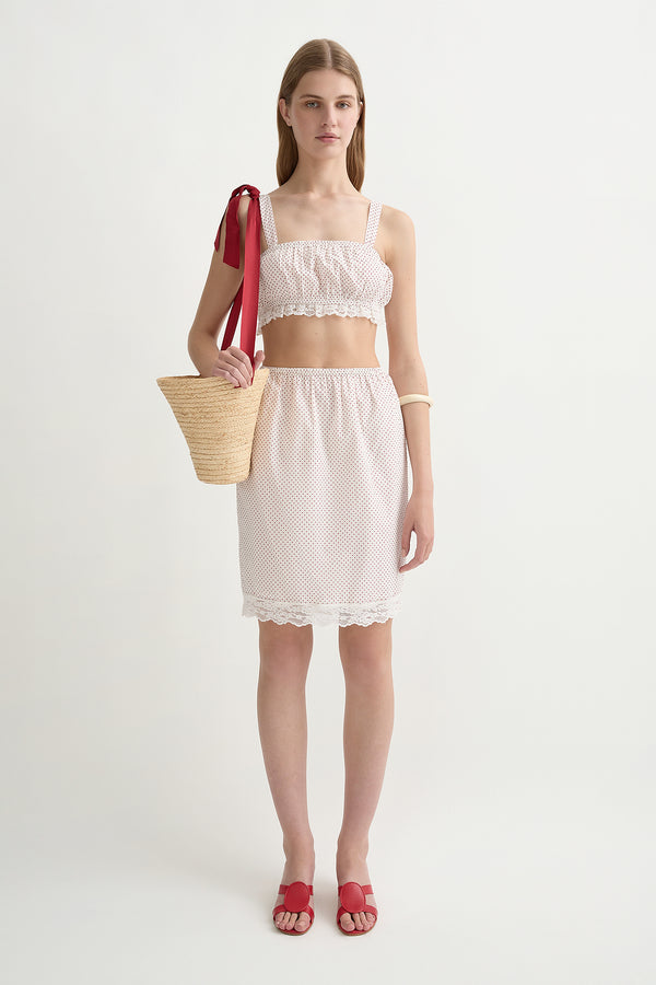 MARLOWE TOP - CREAM & RED POLKA DOT