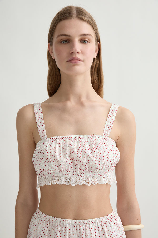 MARLOWE TOP - CREAM & RED POLKA DOT