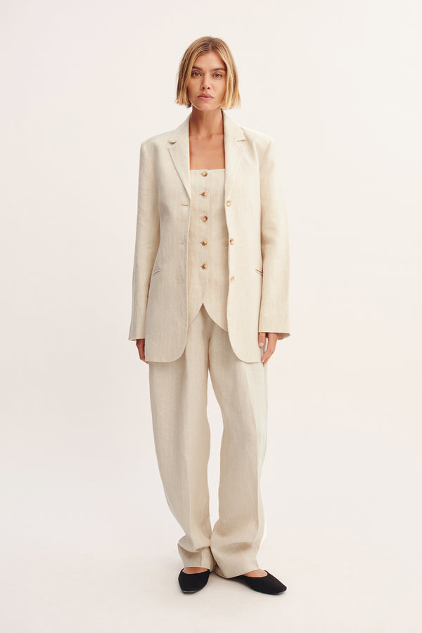LUCILLE TROUSER - BEIGE PINSTRIPE – POSSE LUCILLE TROUSER - BEIGE PINSTRIPE – POSSE