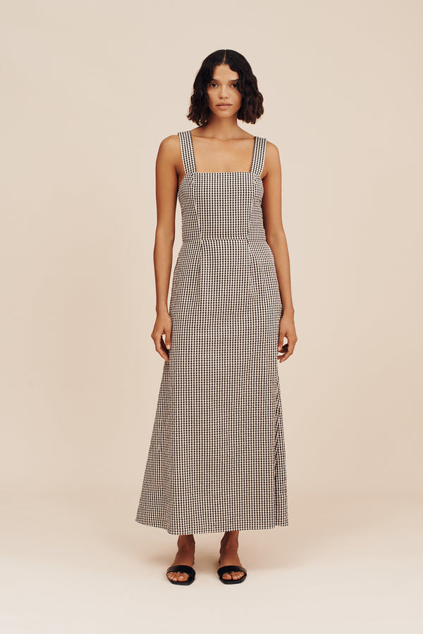 AMELIA SQUARE NECK DRESS - GINGHAM