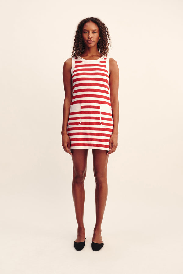 ARI MINI DRESS - CORAL STRIPE