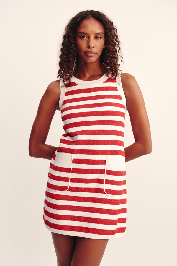 ARI MINI DRESS - CORAL STRIPE