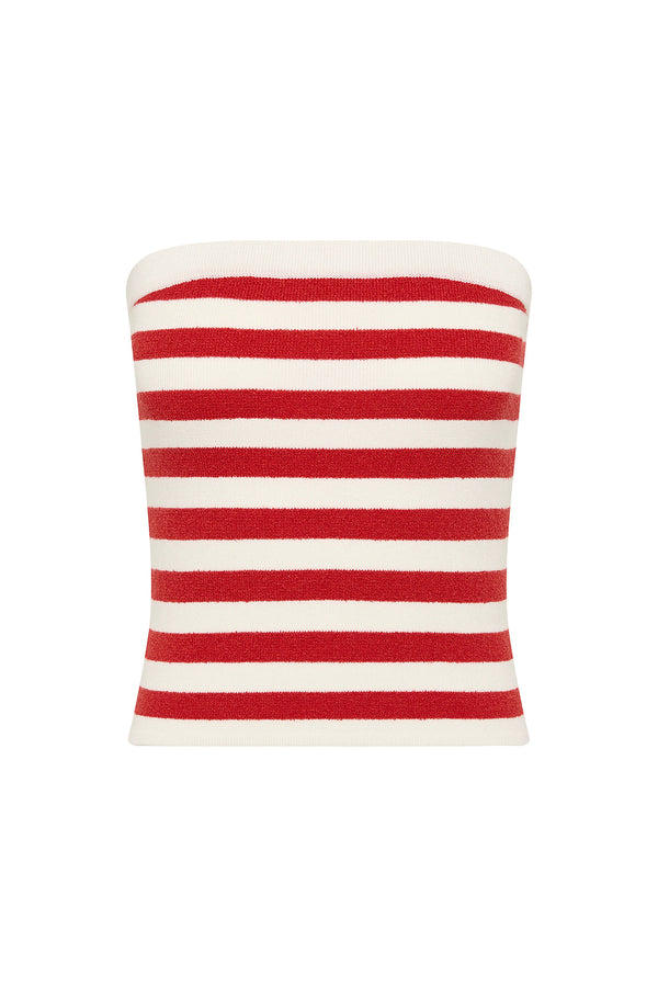 ARI STRAPLESS TOP - CORAL STRIPE